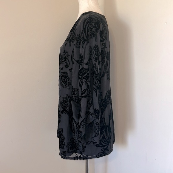 Garnet Hill Black Kimono Silk Velvet Burnout S/M Floral Paisley Open Front - Picture 3 of 7